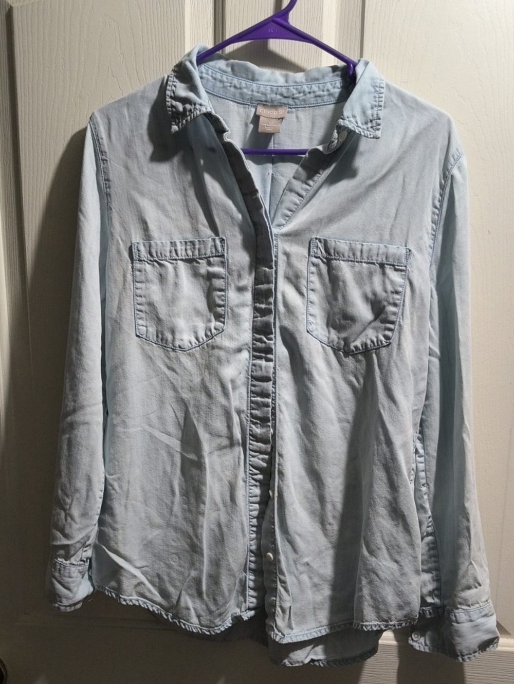 Chico's Light Wash Denim-Style Button Down Shirt